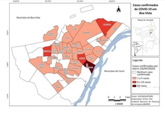 Confira no mapa os números de casos confirmados por bairro (Arte: Prefeitura de Boa Vista)