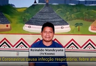O indígena Ye' kwana, Reinaldo Wandeyuna, dando orientações sobre os sintomas e prevenção à Covid-19. (Foto:Reprodução/UFRR)