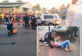 Motociclista invade preferencial e causa acidente ao se chocar contra veículo no bairro Senador Hélio Campos (Foto: Aldenio Soares)