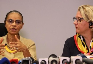 As ministras Marina Silva (brasileira) e Svenja Schulze (alemã) em entrevista coletiva (Foto: Agência Brasil)