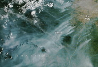 Fumaça de queimadas em Roraima já é visível para satélites da Nasa (Foto: DIvulgação/Nasa)