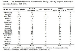 Covid-19 nos municípios de Roraima (Foto: Reprodução / Sesau)