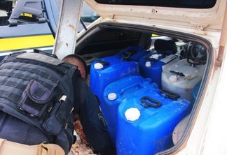 No veículo gol foram encontrados nove galões, sendo quatro cheios com gasolina e os demais vazios - Foto: Aldenio Soares