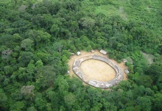 Vista aérea da aldeia Demini do povo Yanomami (Foto: Marcos Wesley/CCPY, 2005 / Divulgação Povos Indígenas no Brasil)
