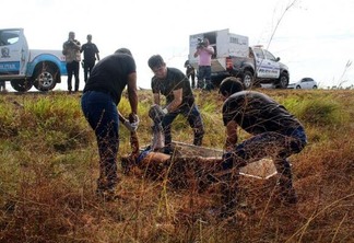 Cadáver estava no primeiro quilômetro do acesso Norte do Anel Viário e suspeita-se que vítima tenha sido morta no mesmo local onde foi encontrada (Foto: Priscilla Torres/Folha BV)