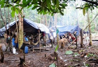O acampamento improvisado Yanomami foi registrado pelos pesquisadores que estavam analisando o baixo Rio branco (Foto: Giovanni Seabra)