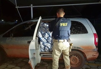 Ao realizarem busca no veículo foi encontrado 110 sacos de alho oriundos da Guiana (Foto: Divulgação PRF)