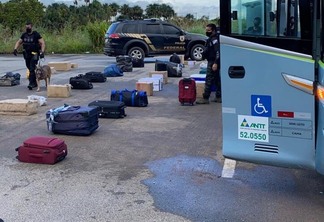 No total, foram fiscalizados oito ônibus.  A ação contou com o apoio do Canil da Polícia Federal. (Foto: Divulgação)
