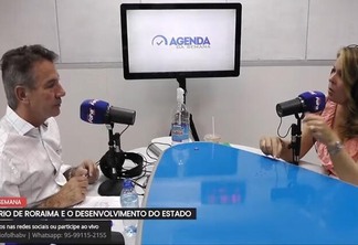 O governador Antonio Denarium é entrevistado por Cida Lacerda (Foto: Reprodução)