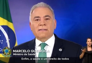 O ministro da Saúde, Marcelo Queiroga, durante pronunciamento em cadeia nacional de rádio e televisão (Foto: Reprodução)