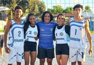 Duplas Jamily e Cláudia e Raylam e Jorge representam Roraima no vôlei de praia dos Jogos da Juventude (Foto: Ascom/Seed)