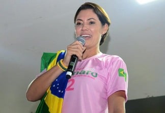 A primeira-dama do Brasil, Michelle Bolsonaro, em discurso em Boa Vista (Foto: Nilzete Franco/FolhaBV)