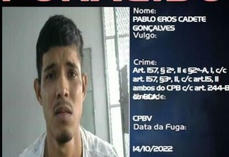 Gonçalves está foragido desde o dia 14 deste mês e responde pela prática dos crimes de furto/roubo (Foto: Dicap)