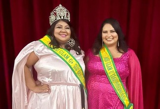 Miss Roraima Thays Cunha e a Miss Normandia Xuxinha Souza após entrega dos títulos (Foto: Divulgação)