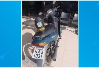 A motocicleta apreendida foi levada ao  Distrito Policial (Foto: Divulgação)