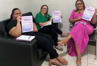 Na foto estão Cristina Leite, da coordenação geral, Tânia Sousa, advogada voluntária e Elizabeth Andrade, Social Media (Foto: Divulgação)