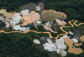 Foto aérea do garimpo ilegal (Foto: Divulgação)