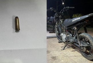 Policiais apreenderam com o suspeito munição intacta e moto (Foto: Divulgação)