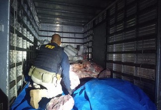 Carga com carne foi apreendida pela Polícia Rodoviária Federal (PRF)- Foto: Divulgação/PRF