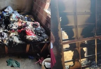 Cama e roupa da vítima queimadas (Foto: Divulgação)