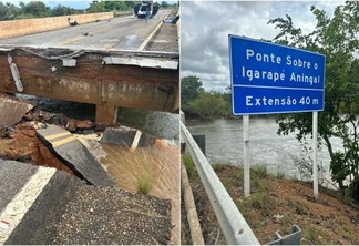 Fotos da ponte rompida, localizada sobre o igarapé Aningal (Fotos: Divulgação)
