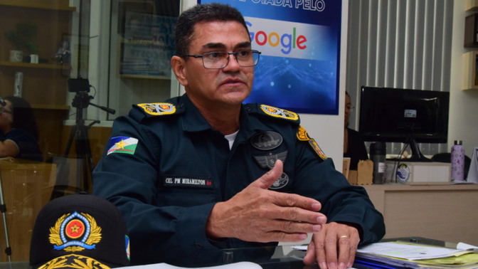O comandante-geral da Polícia Militar, coronel Miramilton Goiano de Souza, em entrevista à FolhaBV (Foto: Nilzete Franco/FolhaBV)