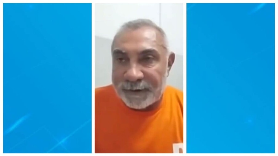O ex-senador Telmário Mota em audiência de custódia por videoconferência, em Goiás (Foto: Reprodução)