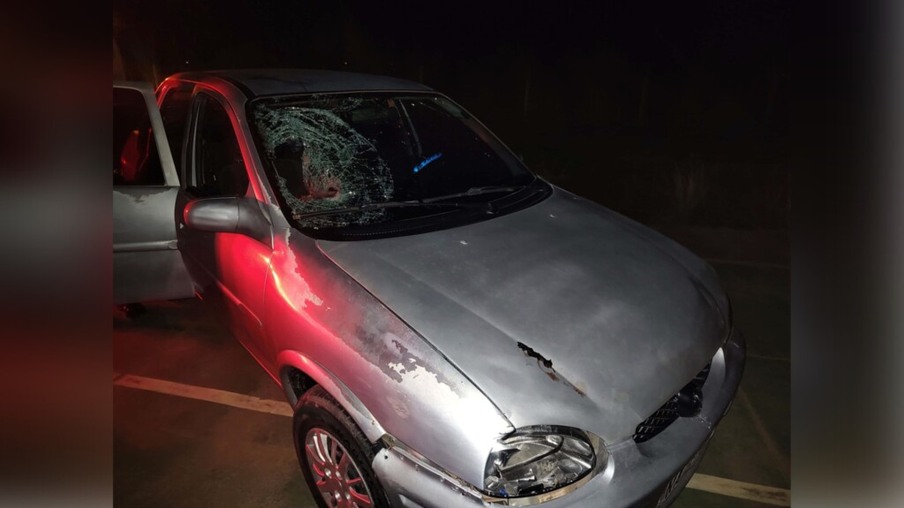 Impacto quebrou vidro frontal do carro (Foto: Divulgação/PMRR)