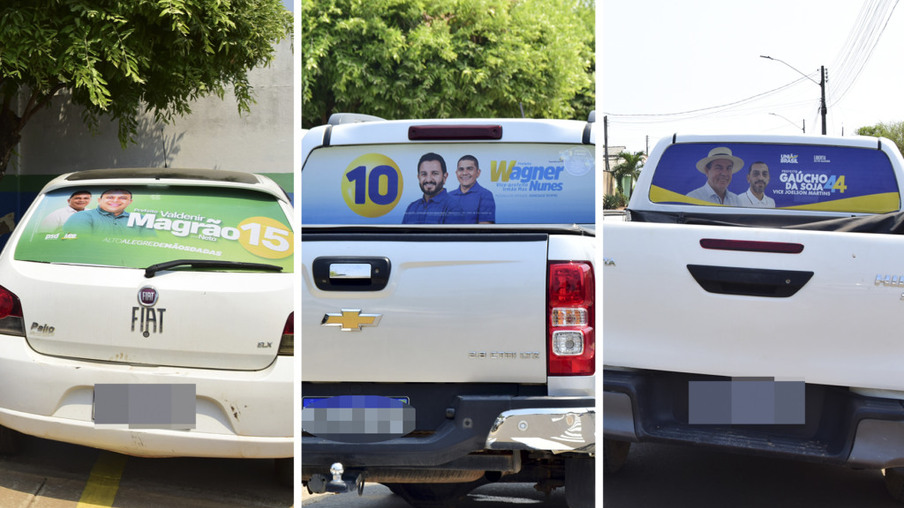 Carros adesivados dos candidatos a prefeito de Alto Alegre (Foto: Nilzete Franco/FolhaBV)