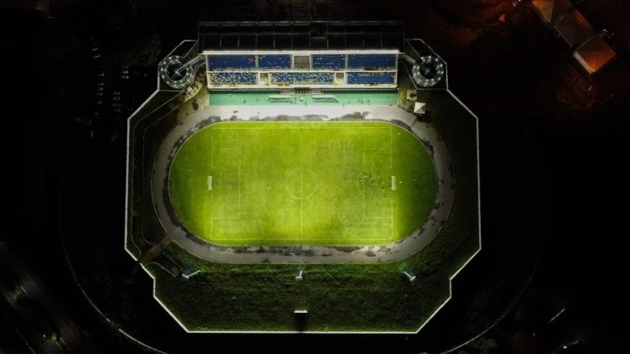 Vista aérea do estádio Canarinho (Foto: Thiago Orihuela)